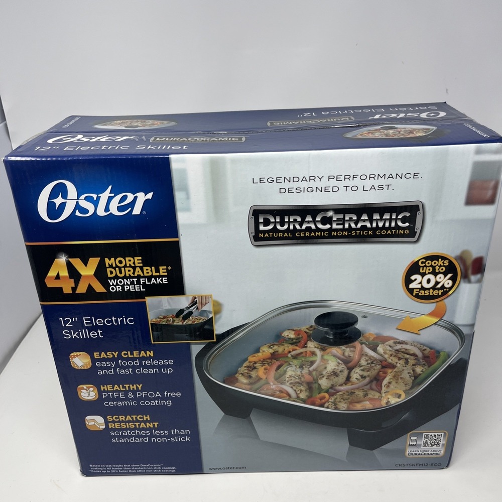 Oster 12" Electric Skillet Non-Stick DuraCeramic Durable CKSTSKFM12-ECO NEW